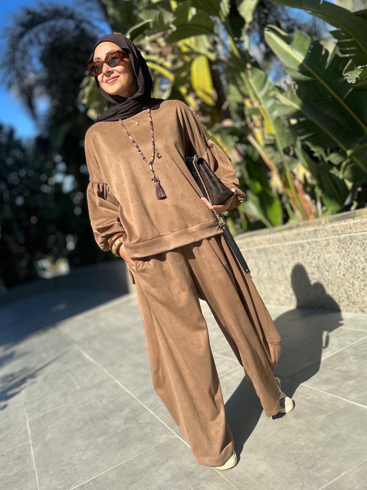 Winter stripped Velvet Set ( camel )