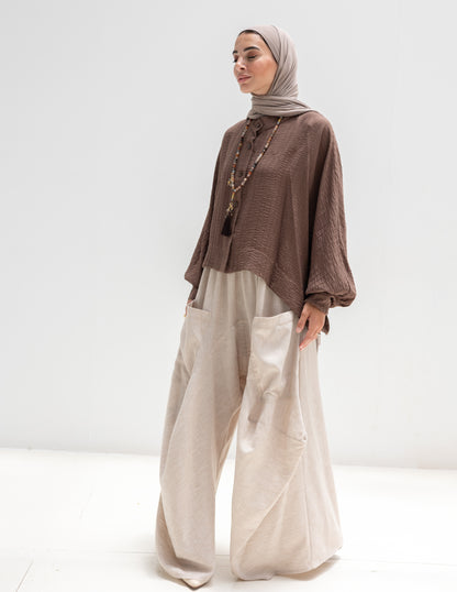 Trendy blouse with buttons ( Brown)