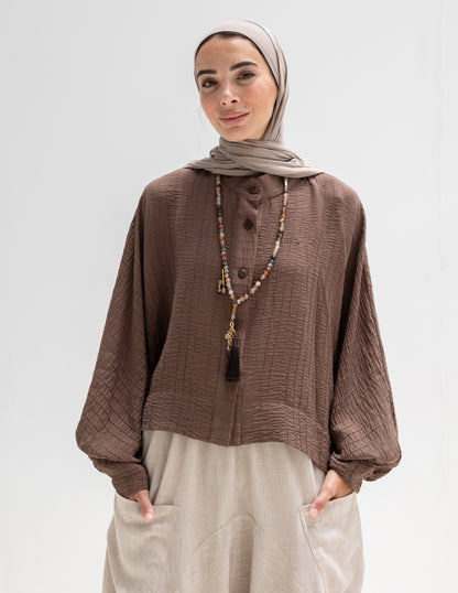 Trendy blouse with buttons ( Brown)