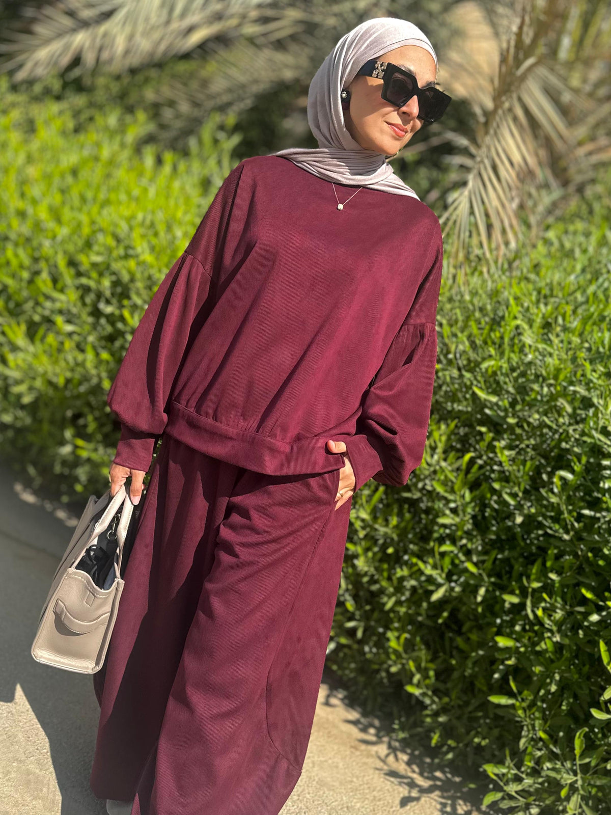 Winter stripped Velvet Set in ( Burgundy)
