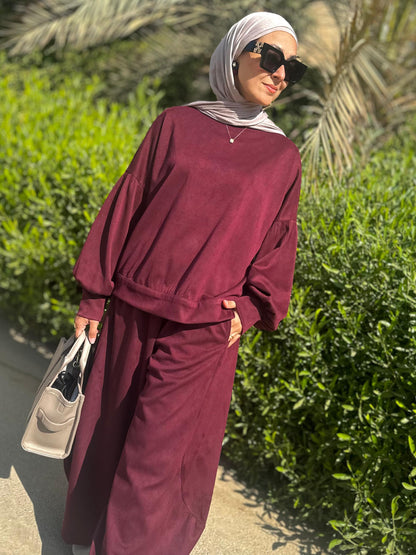 Winter stripped Velvet Set in ( Burgundy)