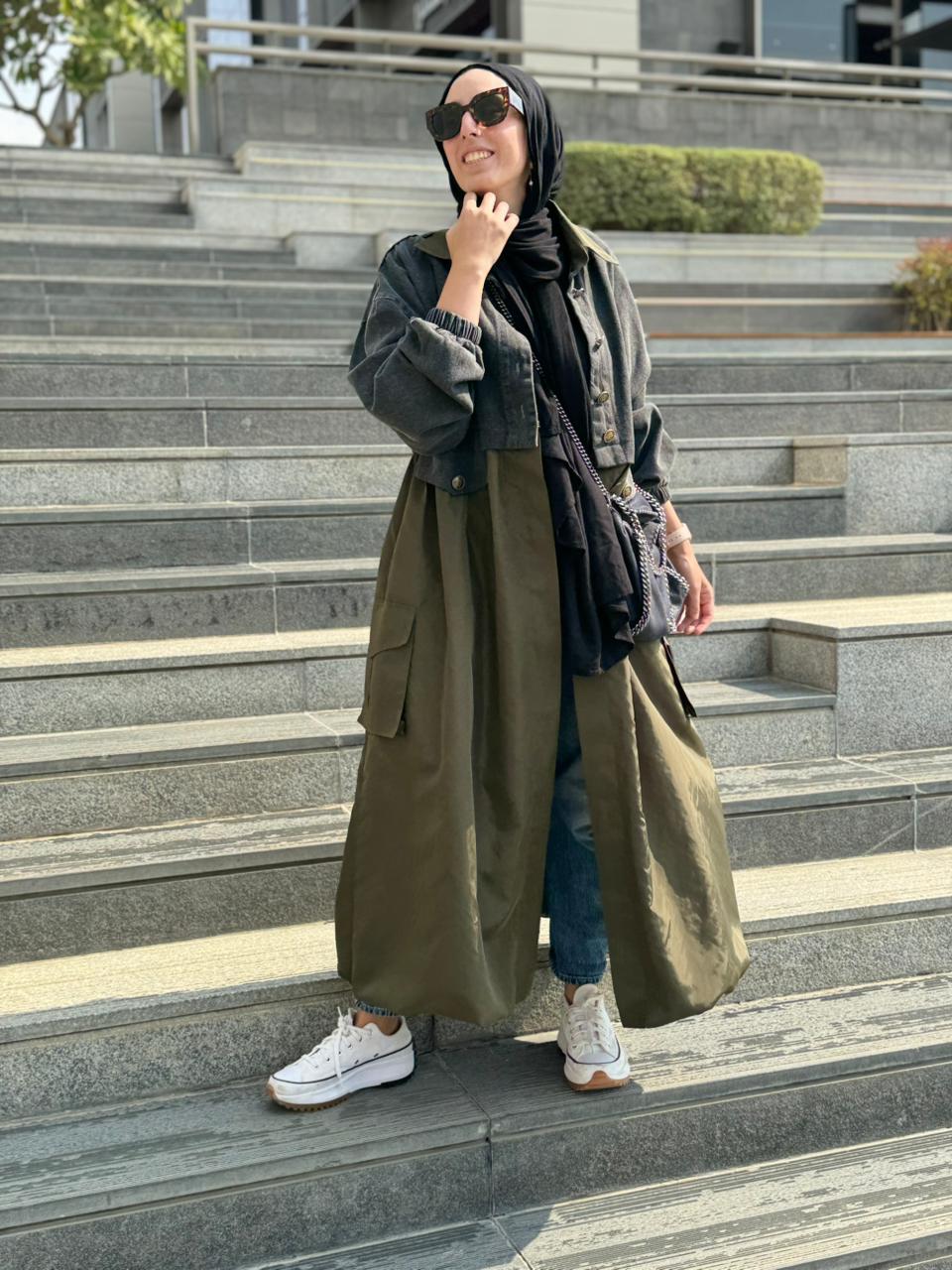 Denim waterproof balloon coat