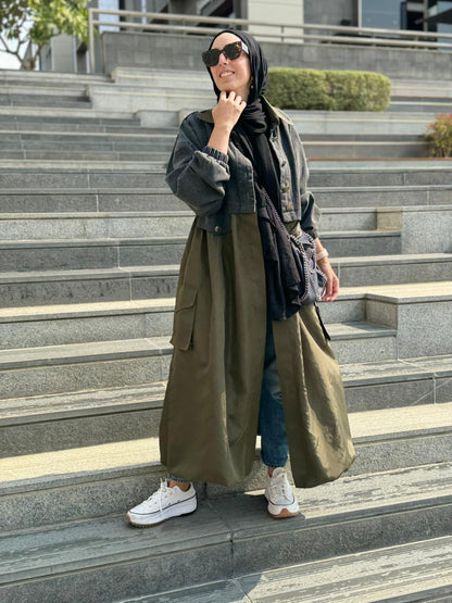 Denim waterproof balloon coat