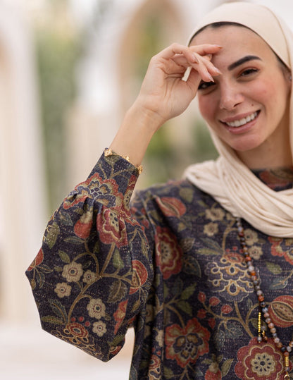 Floral knitted pullover in Navy