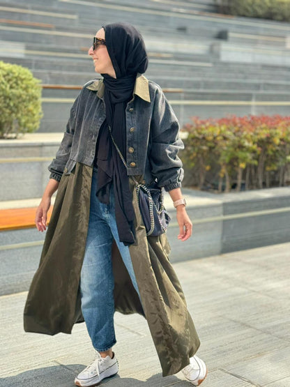 Denim waterproof balloon coat