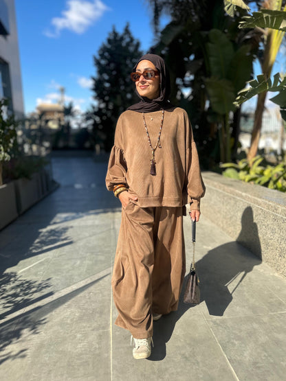 Winter stripped Velvet Set ( camel )
