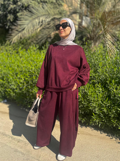 Winter stripped Velvet Set in ( Burgundy)
