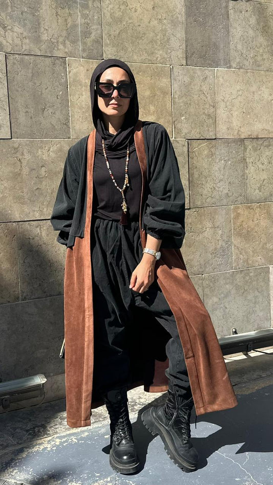 Denim & suede cardigan in Havan