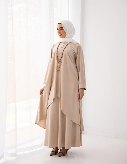 Velvet trio dress in Beige