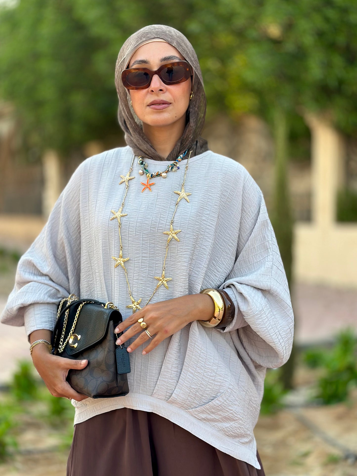 High low striped blouse Light Gray