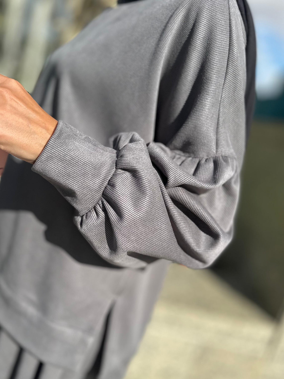 Winter stripped Velvet Set in ( Gray )