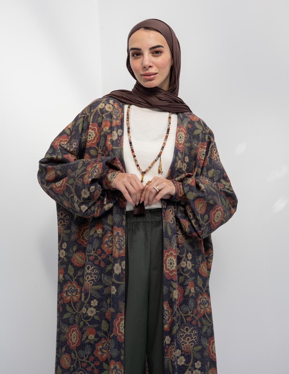 Knitted printed cardigan in Navy