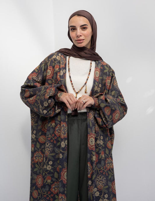 Knitted printed cardigan in Navy