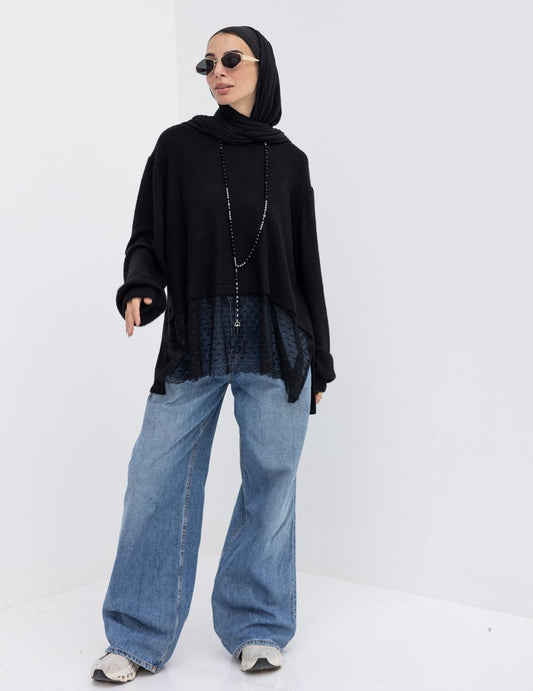 Cashmere pullover with lace in Black