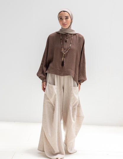 Trendy blouse with buttons ( Brown)
