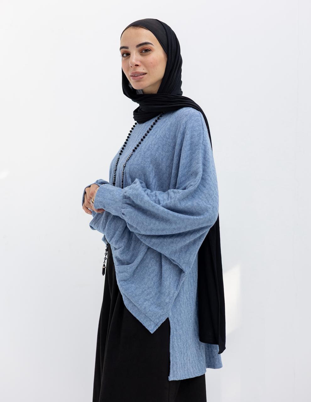 High low knitted pullover in Baby blue