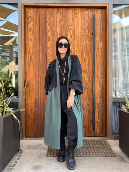 Denim & suede cardigan in Aqua