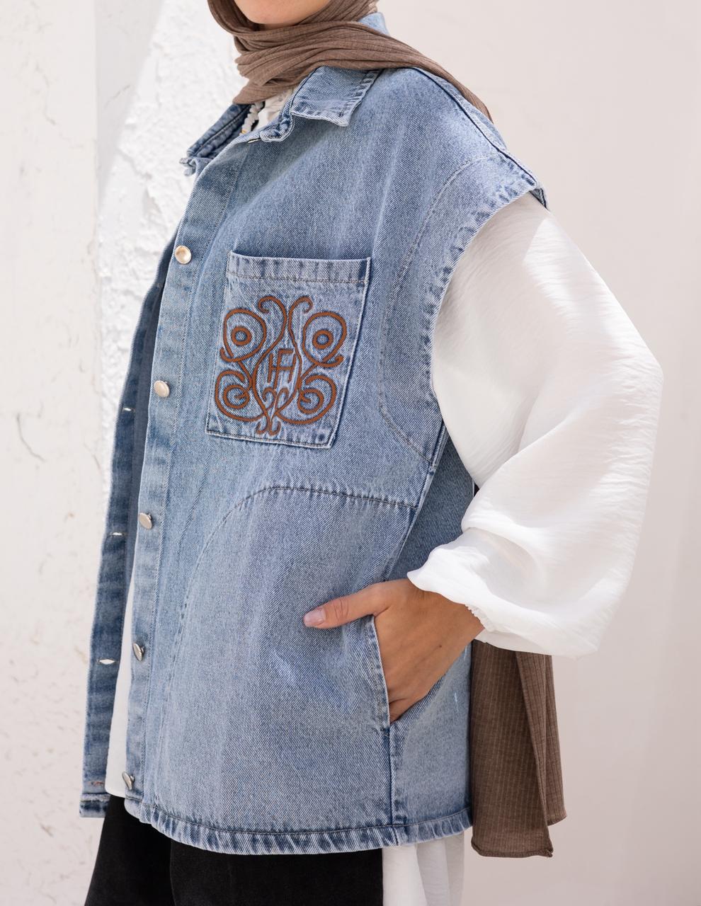 Denim vest With icon embroidery