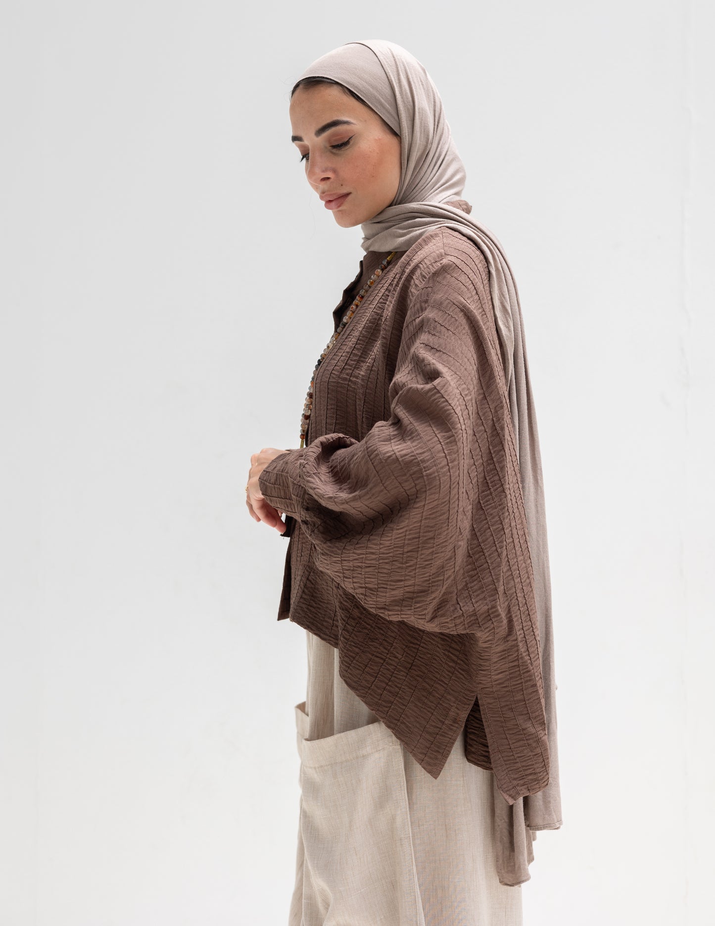 Trendy blouse with buttons ( Brown)
