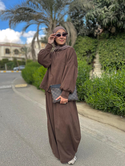 Winter stripped Velvet Set ( Brown)