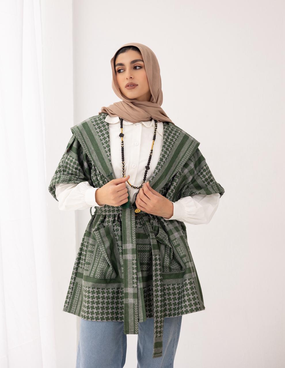 Palestinian heritage print coat in Green