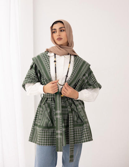 Palestinian heritage print coat in Green