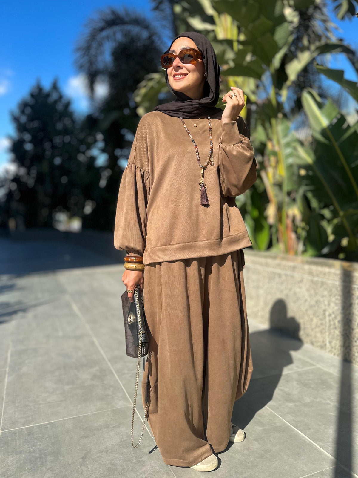 Winter stripped Velvet Set ( camel )