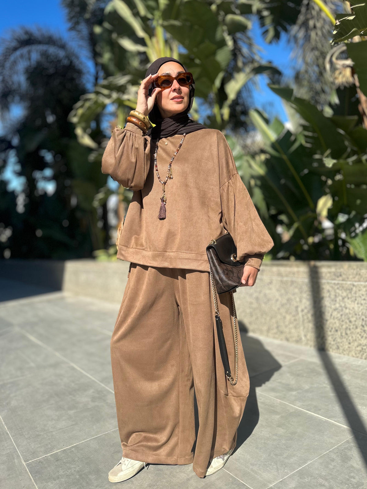 Winter stripped Velvet Set ( camel )