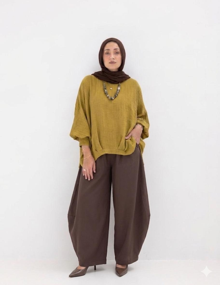 High low  striped blouse ( mustard )