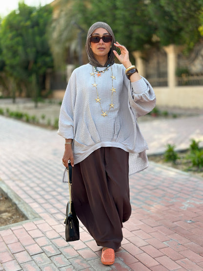 High low striped blouse Light Gray
