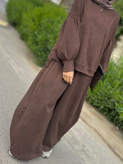 Winter stripped Velvet Set ( Brown)