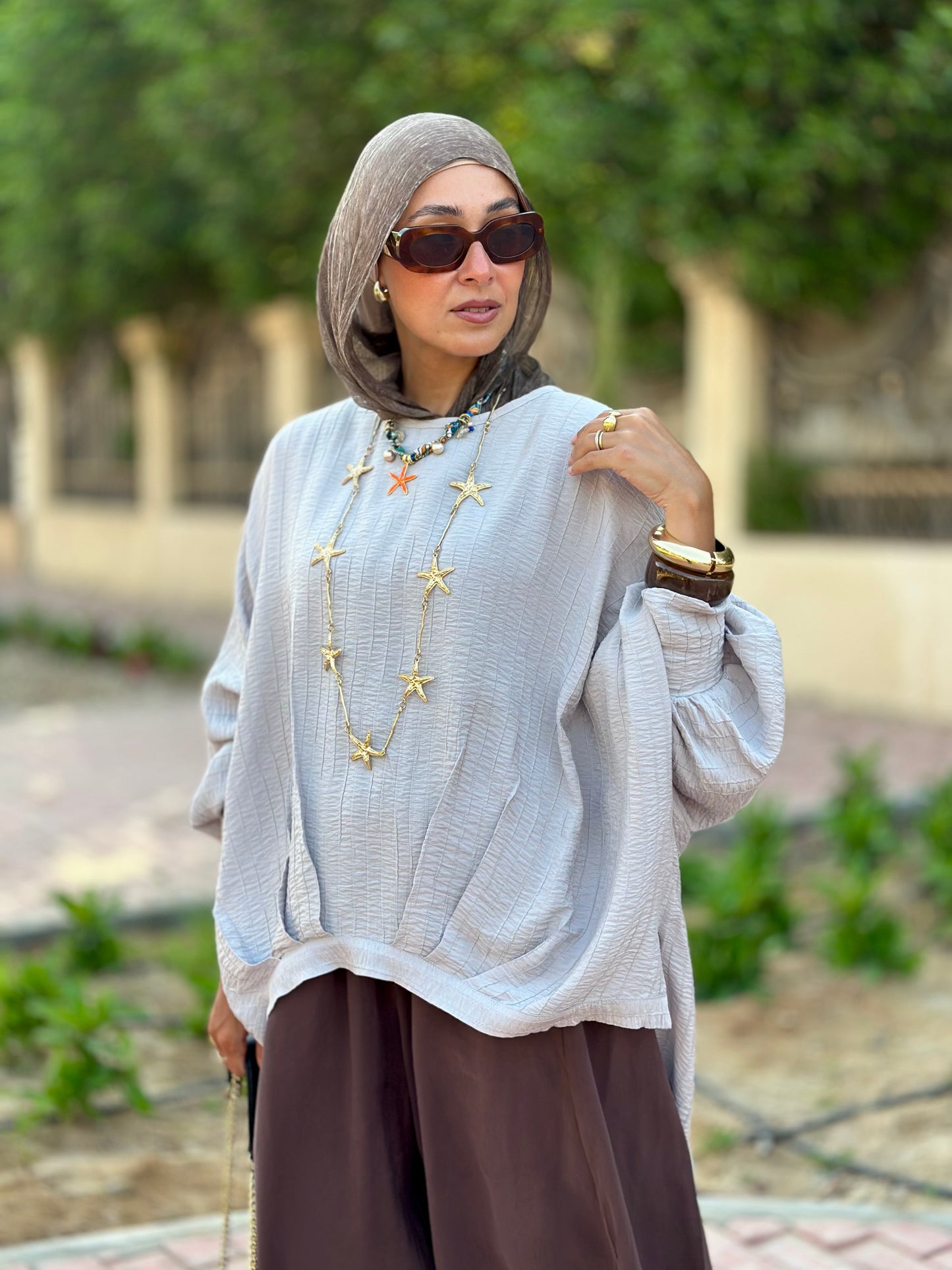 High low striped blouse Light Gray