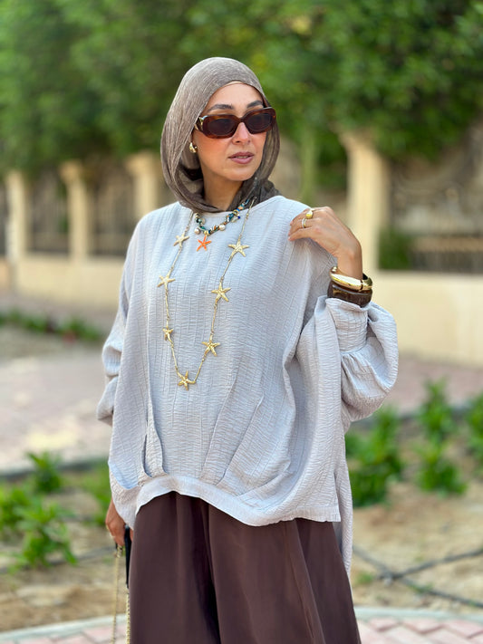 High low striped blouse Light Gray