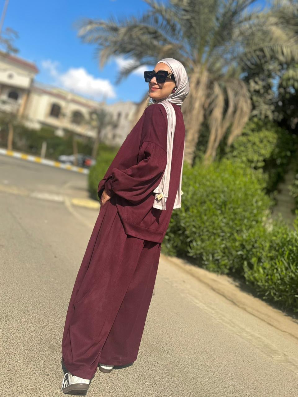 Winter stripped Velvet Set in ( Burgundy)