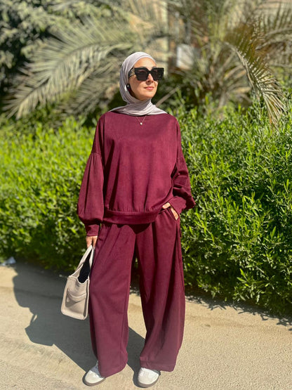 Winter stripped Velvet Set in ( Burgundy)