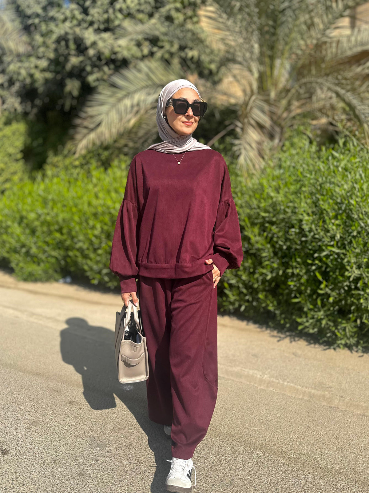 Winter stripped Velvet Set in ( Burgundy)
