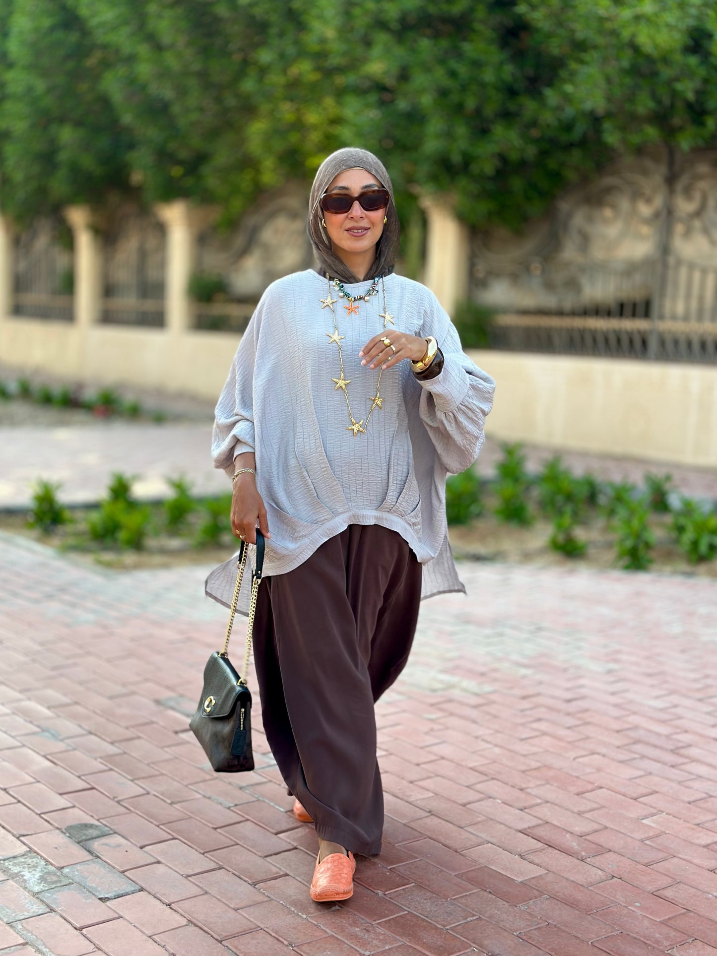 High low striped blouse Light Gray