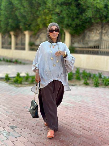 High low striped blouse Light Gray