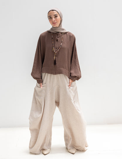 Trendy blouse with buttons ( Brown)