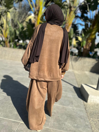 Winter stripped Velvet Set ( camel )