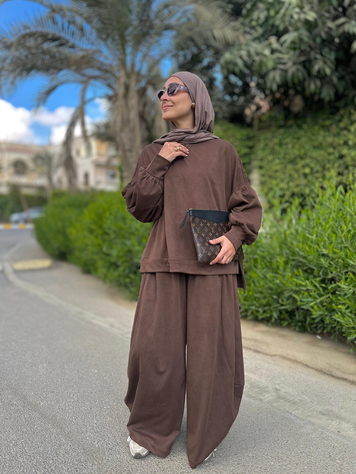 Winter stripped Velvet Set ( Brown)