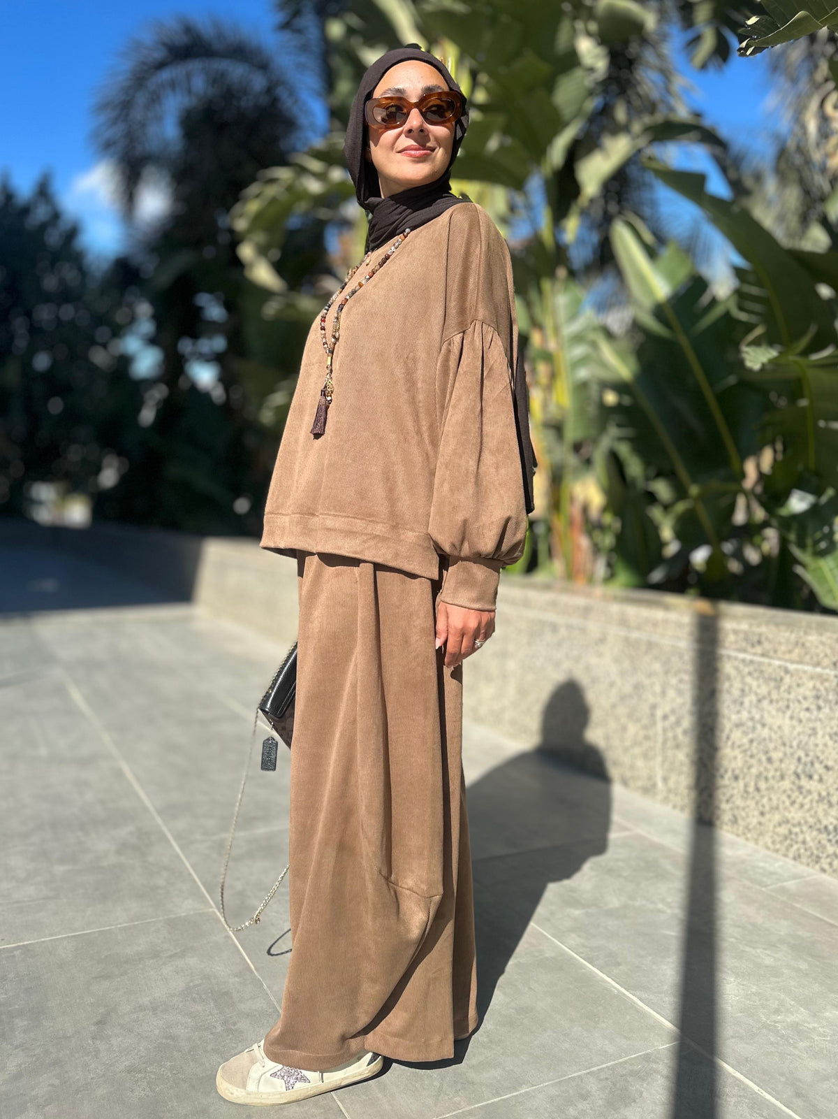 Winter stripped Velvet Set ( camel )