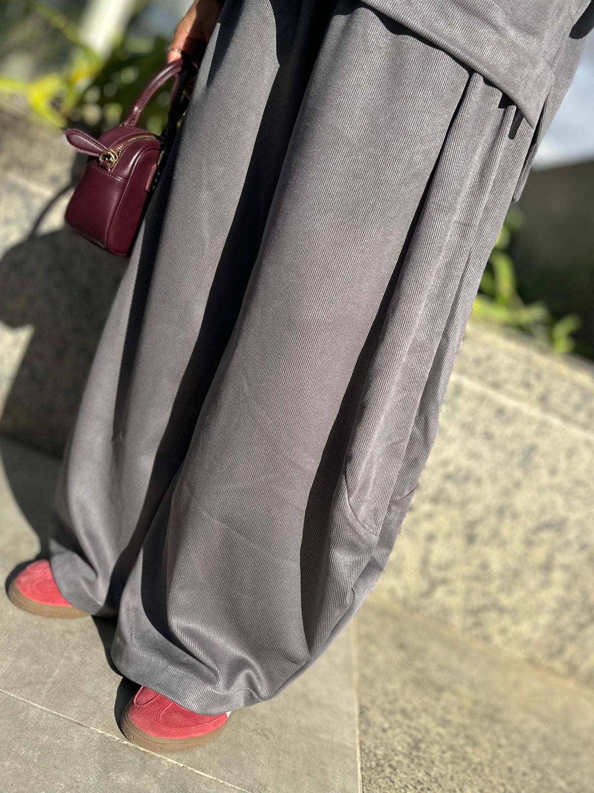 Winter stripped Velvet Set in ( Gray )