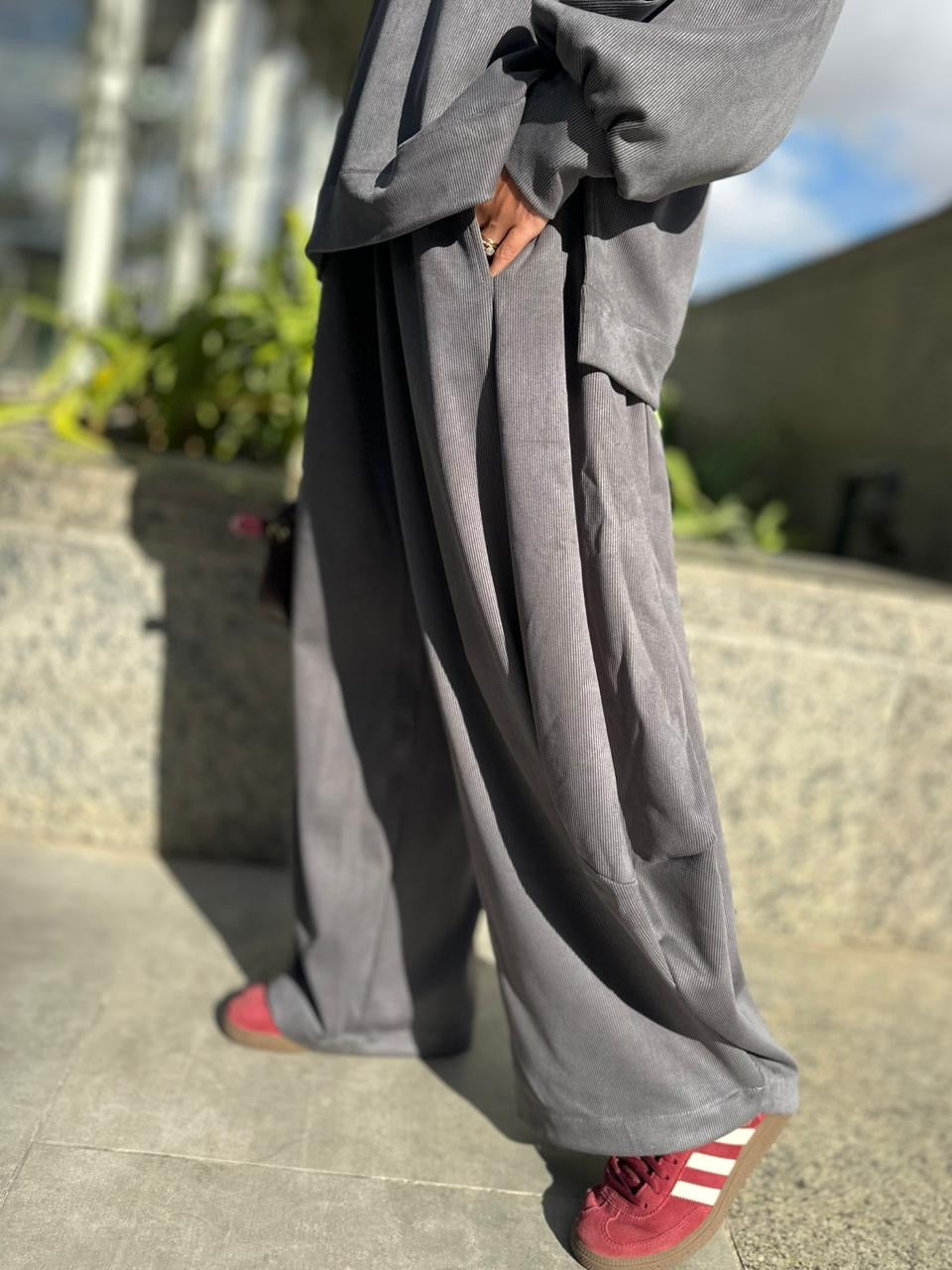 Winter stripped Velvet Set in ( Gray )