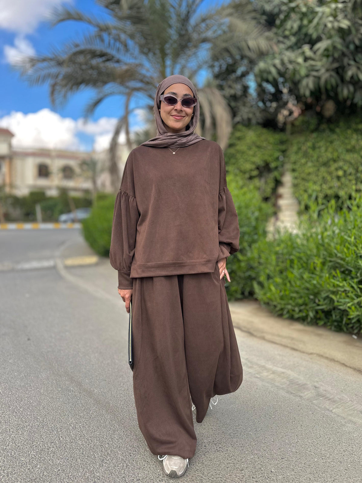 Winter stripped Velvet Set ( Brown)