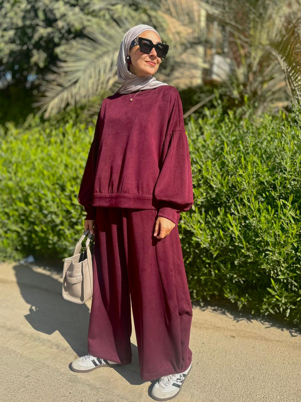 Winter stripped Velvet Set in ( Burgundy)