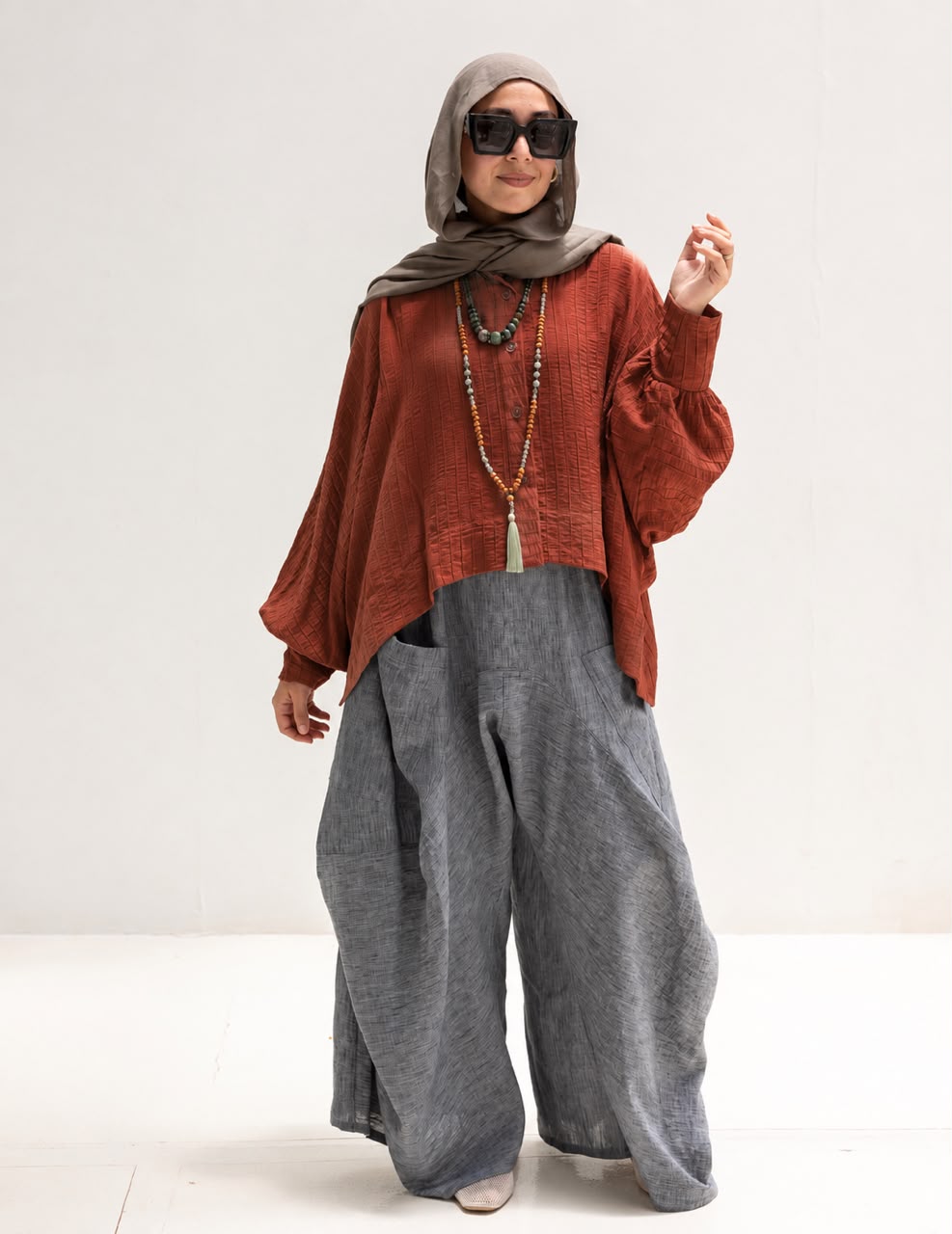 Trendy blouse with buttons ( Rustic orange)