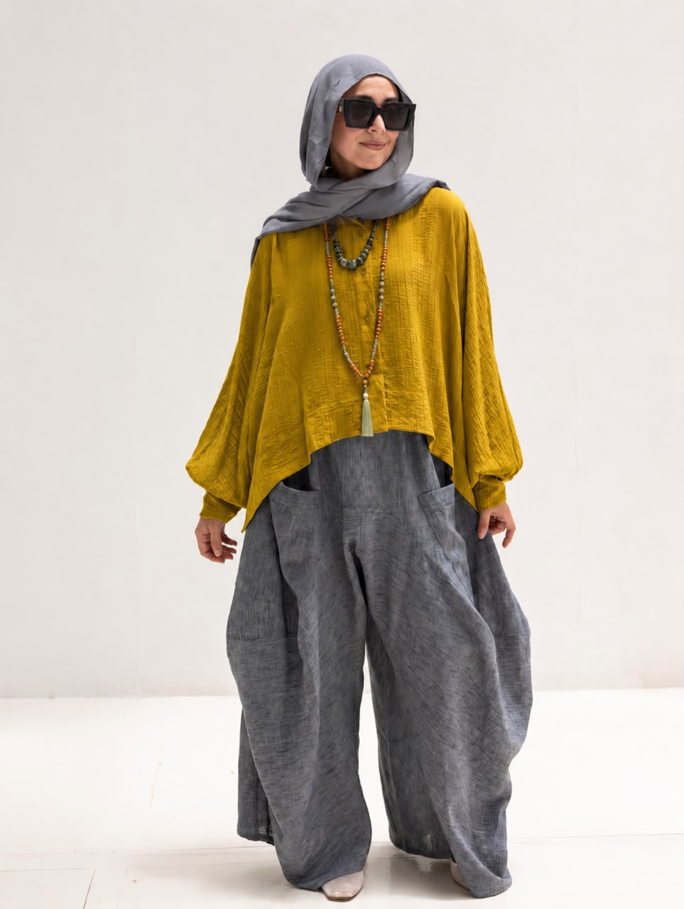 Trendy Blouse with buttons ( Mustard )