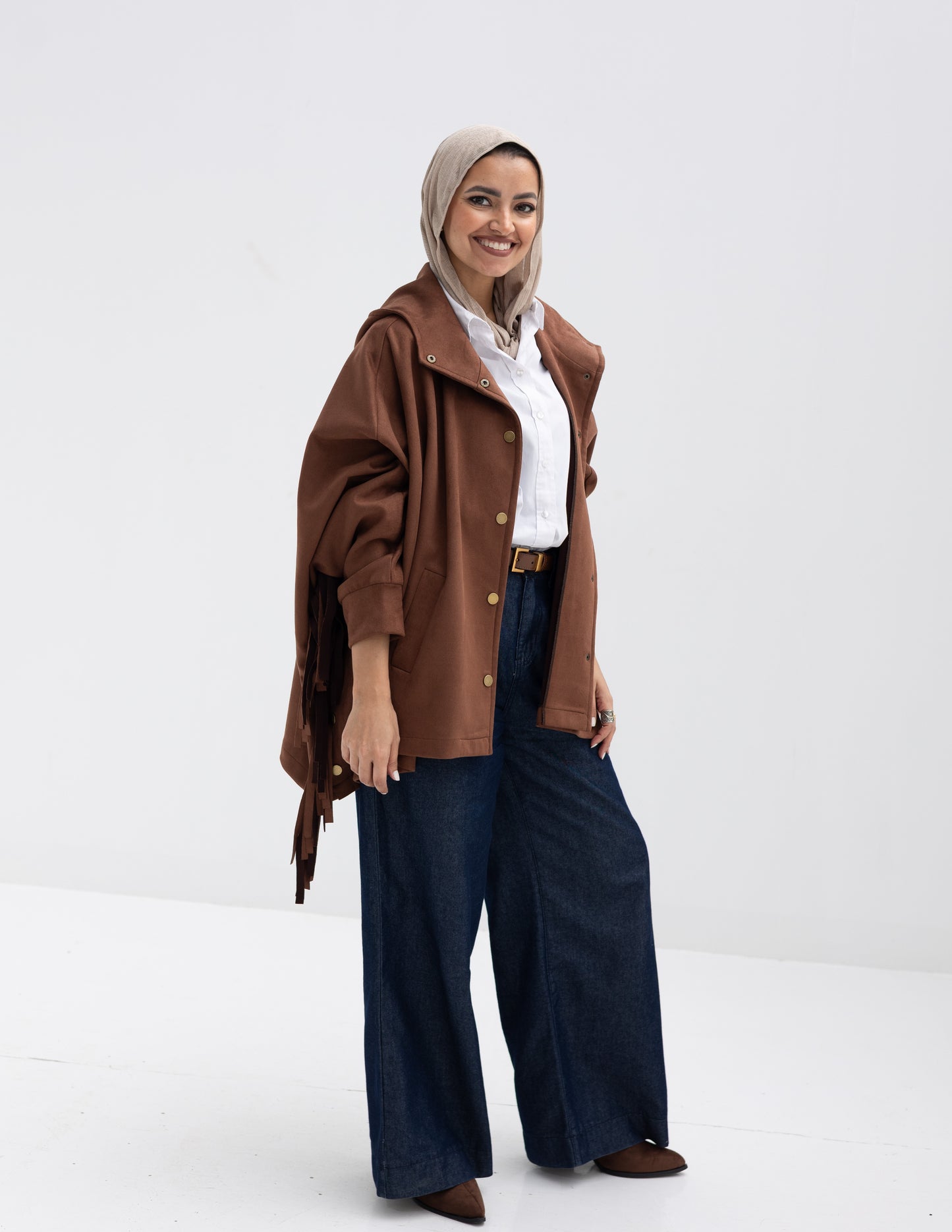 Suede Jacket With Fringes In Brown