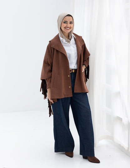 Suede Jacket With Fringes In Brown